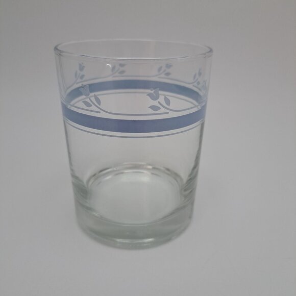 Vintage Clear Drinking Glass With Blue Floral Trim - Picture 4 of 9